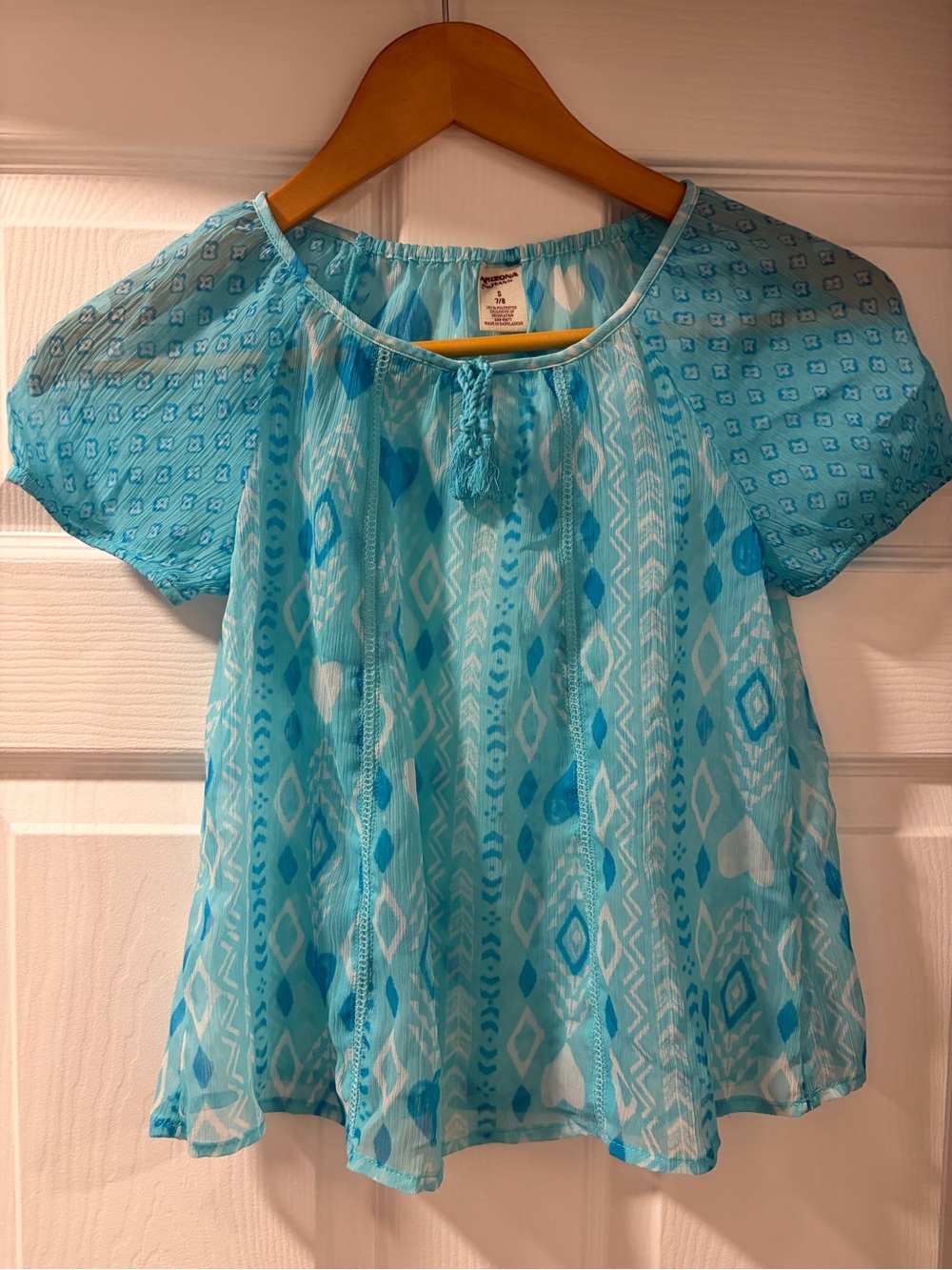 Arizona Jean Company Sheer Blue Patterned Blouse
